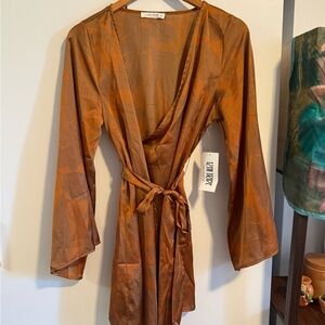 12th Tribe Brown Leaf Pattern Robe Style Dress